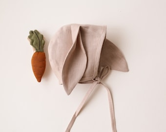 Baby Linen Bunny Bonnet | Color Beige