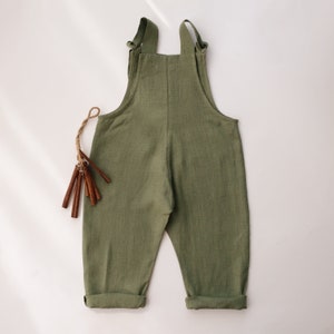 Kids Linen Dungarees Color Olive image 2