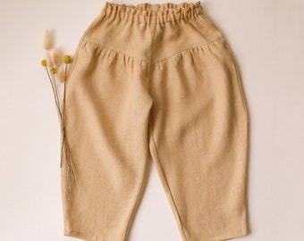 Girl Linen Ankle Cropped Pants | Color Melon