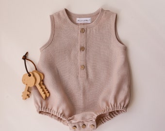 Baby Linen Bubble Romper | Color Beige