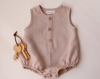 Beige Linen Bubble Onesie