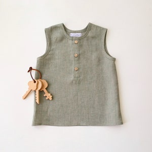 Kids Linen Tank Top | Color Green Smoke