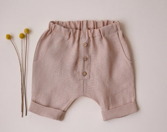 Kids Linen Buttoned Shorts | Color Beige