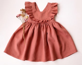 Rose Bouquet Linen Ruffled Bodice Dress