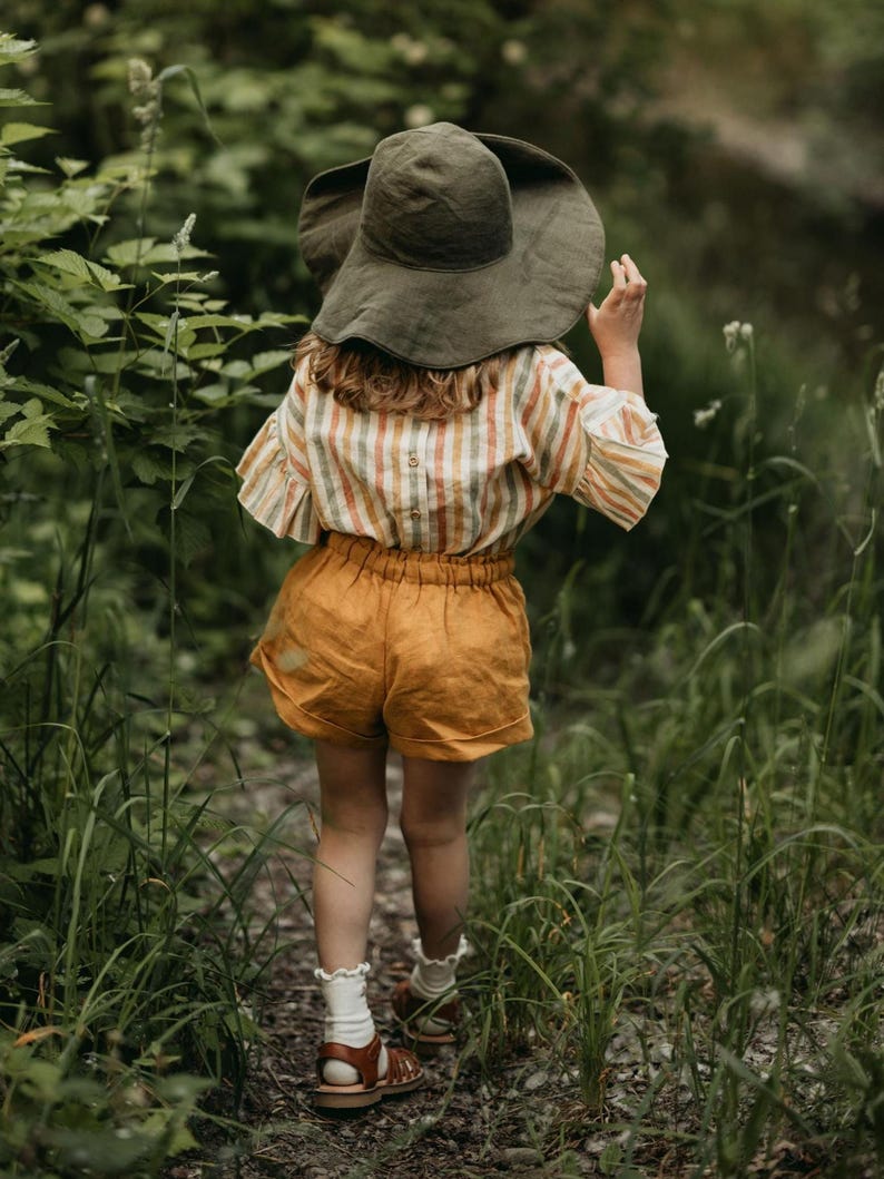 Girl Linen Bermuda Shorts with Cuffs in Powder, Lightweight Summer Toddler Clothes, Breathable Toddler Shorts, Casual Kids Outfit image 8