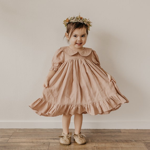 Linen Short Sleeve Peter Pan Collar Babydoll Bodice Dress for Girls | Color Clay - Etsy Denmark Linen Short Sleeve Peter Pan Collar Babydoll Bodice Dress for Girls | Color Clay - Etsy Denmark