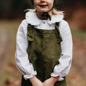 Kids Linen Dungarees Color Olive image 6