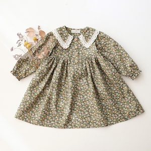 Girl Liberty Dress, Long Sleeve Pointed Collar Dress with Lace | &quot;Veronica&quot; Liberty Print, Liberty Fabric Dress, Liberty Floral Dress