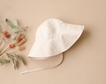 Sun Hat for Girls in IVORY Linen, Wide Brim Linen Hat, Handmade Children's Sun Hat, Adjustable Summer Hat, Toddler Sun Bonnet