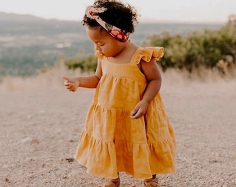 Girl Linen Boho Dress | Color Amber