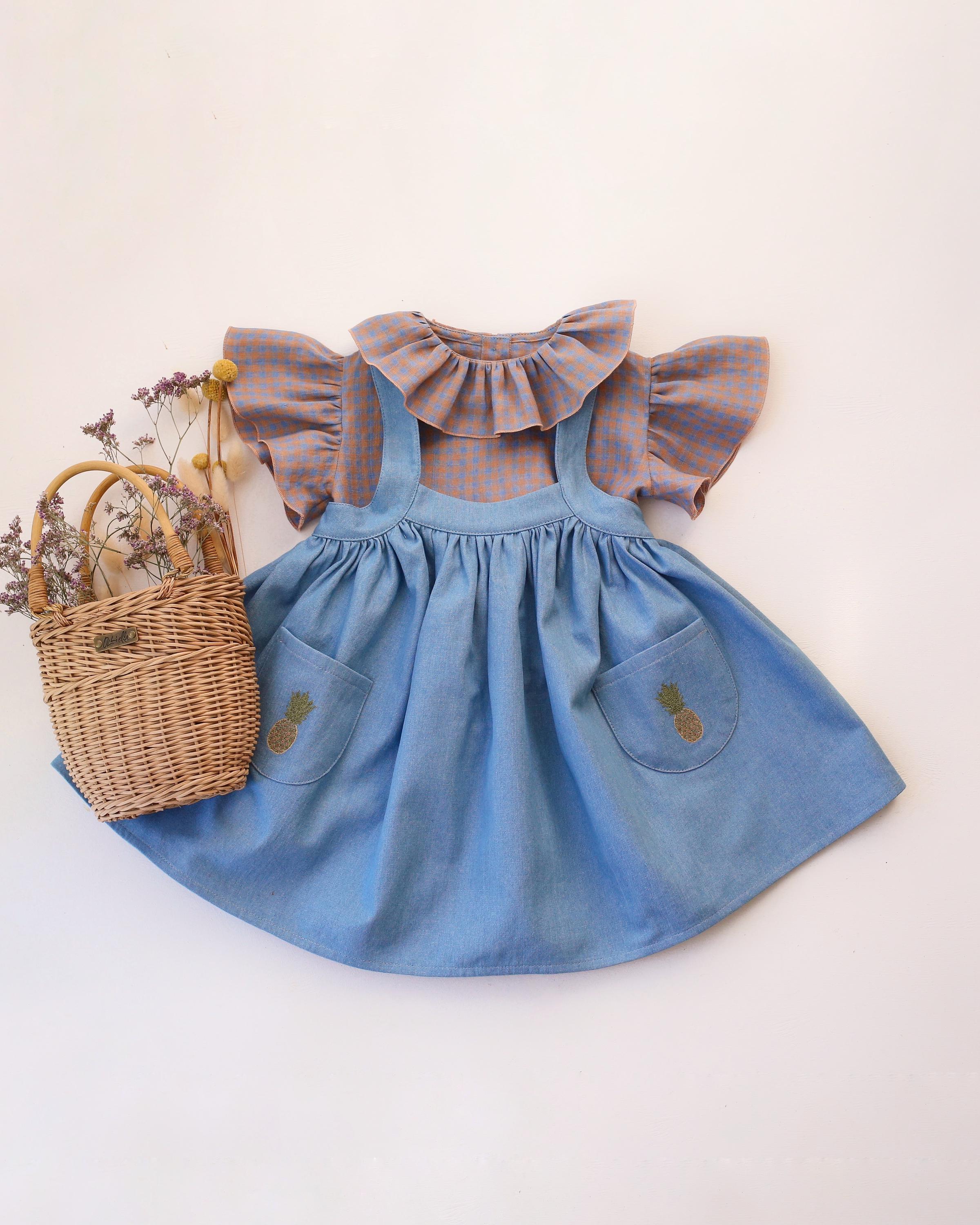light blue pinafore dress Button Denim Midi Pinafore Dress (Light Blue) main image 1