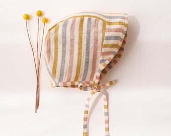 Baby Linen Brimmed Bonnet | Color Rainbow