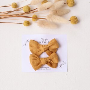 Amber Linen Everly Hair Bows – Pigtail Set of 2, Alligator Clip, Toddler & Girl Hair Accessories