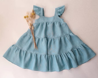 Linen Boho Dress for Girls | Color Duck Egg Blue