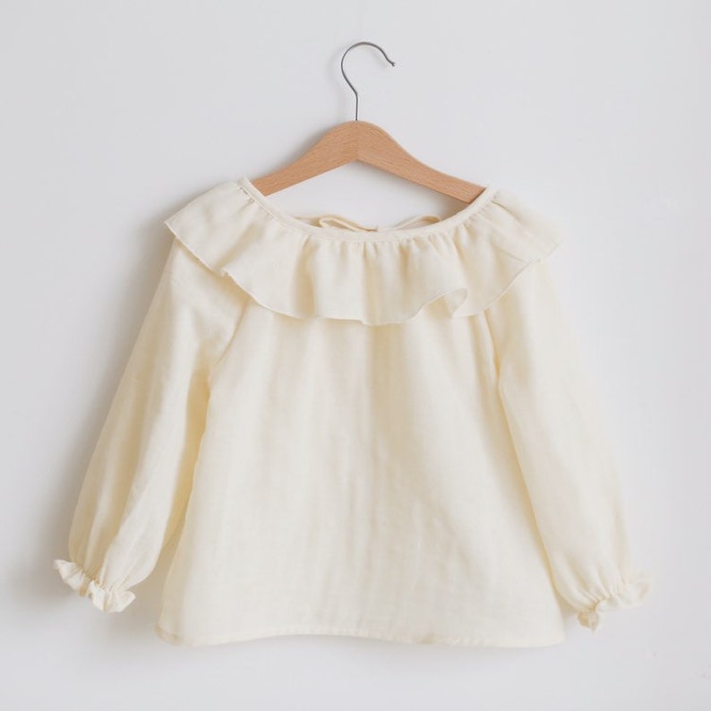 Cream Double Gauze Ruffle Collar Blouse Etsy