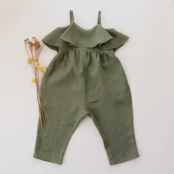 Olive Linen Summer Flounce Romper | Etsy