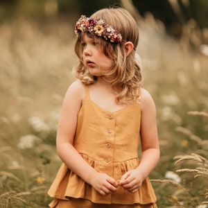 Girl Linen Summer Button Front Top | Girl Linen Blouse | Color Amber