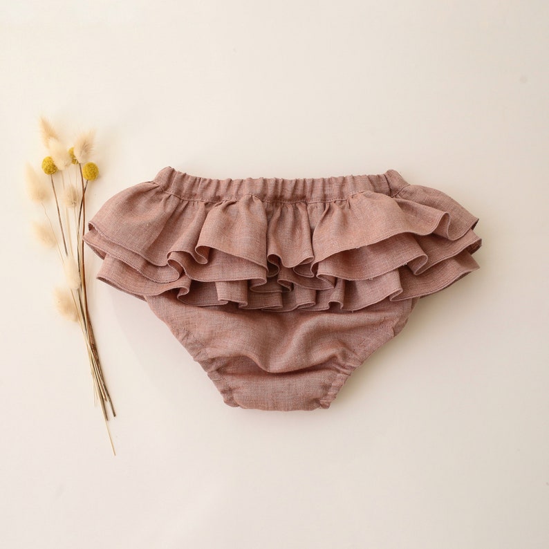 Baby Girl Linen Bloomers With Ruffle Back | Color Rose Smoke - Etsy