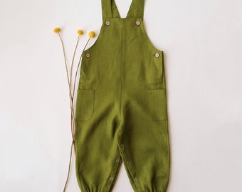 Baby Linen Buttoned Dungaree | Color Forest
