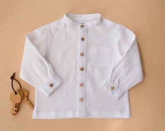 Boy Linen Long Sleeve Shirt | Color White