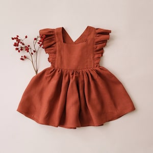 Girl Linen Vintage Dress | Color Rust