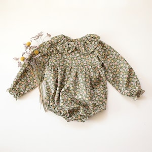 Baby Romper, Baby Girl Liberty Long Sleeve Peter Pan Collar Bubble Romper | &quot;Veronica&quot; Liberty Print, Liberty Fabric, Liberty Floral
