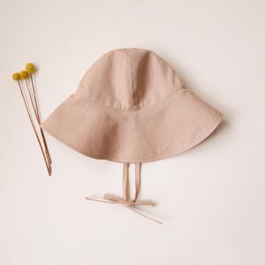 女の子用ベージュリネンつば広サンハット - スタイリッシュで通気性のある夏用ビーチハット、軽量で調節可能