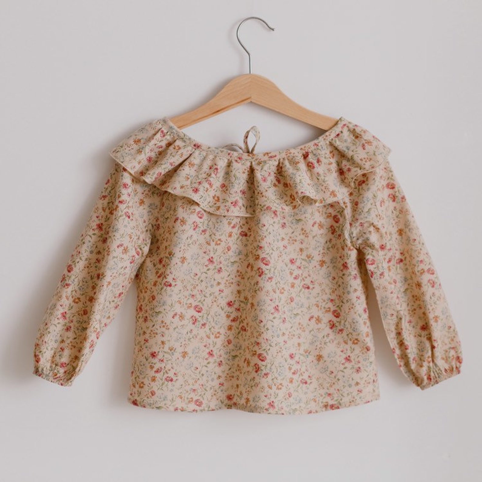 Cream Florals Ruffle Collar Blouse Etsy