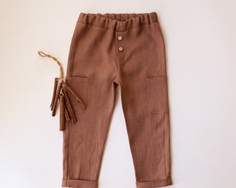 Kids Linen Pocket Pants | Color Cocoa Brown