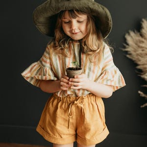 Girl Linen Bermuda Shorts with Cuffs in Powder, Lightweight Summer Toddler Clothes, Breathable Toddler Shorts, Casual Kids Outfit image 6