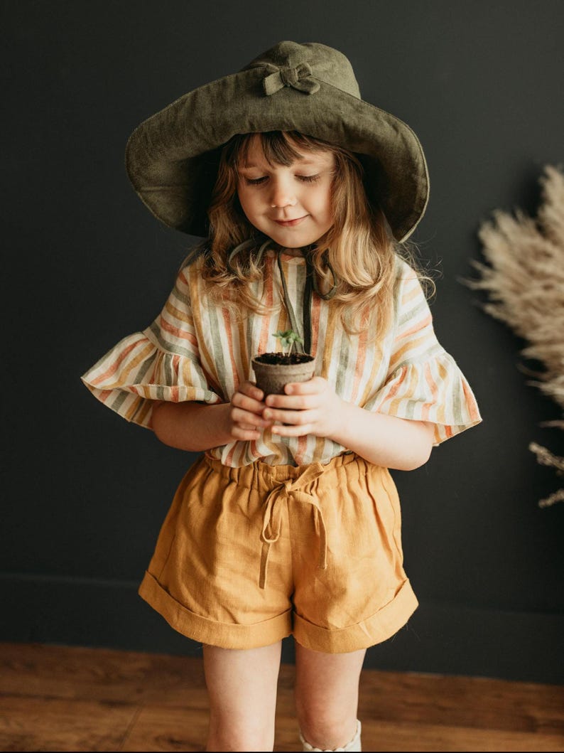 Girl Linen Bermuda Shorts with Cuffs in Powder, Lightweight Summer Toddler Clothes, Breathable Toddler Shorts, Casual Kids Outfit image 6