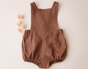 Tutina per neonati naturale, salopette per neonati in lino, vestiti per neonati, tutina con spalline in lino / colore marrone cacao