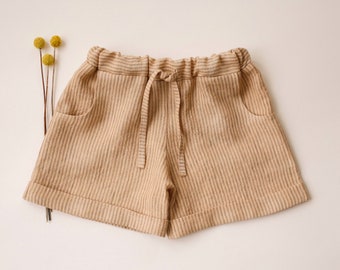 Kids Linen Cuffed Shorts | Color Desert Tan Stripe