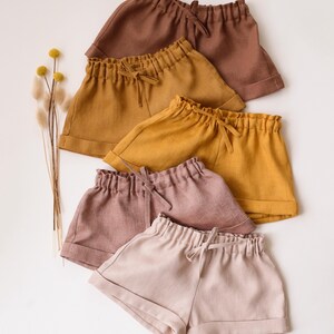 Girl Linen Bermuda Shorts with Cuffs in Powder, Lightweight Summer Toddler Clothes, Breathable Toddler Shorts, Casual Kids Outfit image 3
