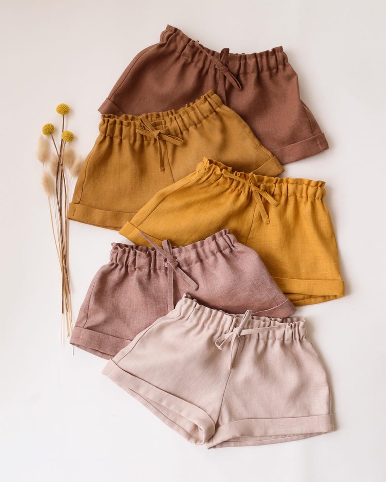Girl Linen Bermuda Shorts with Cuffs in Powder, Lightweight Summer Toddler Clothes, Breathable Toddler Shorts, Casual Kids Outfit image 3
