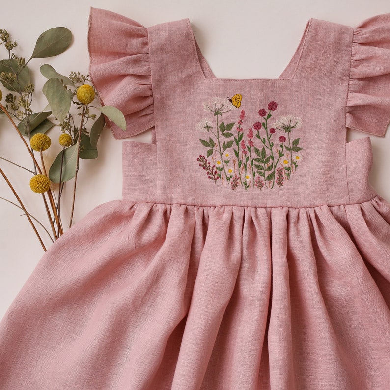 Square Neck Flutter Sleeve Girl's Dress Rose Petal