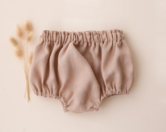 Baby Linen Bloomers, Diaper Cover | Color Beige