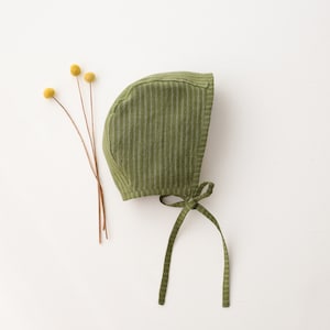 Baby Linen Brimmed Bonnet | Color Grass Stripe