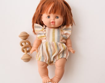 Minikane Doll Romper, Minikane 34 cm Linen Romper, Miniland Doll Romper, 38 cm Doll Romper, 13 inch Linen Doll Romper, Doll Ruffle Romper