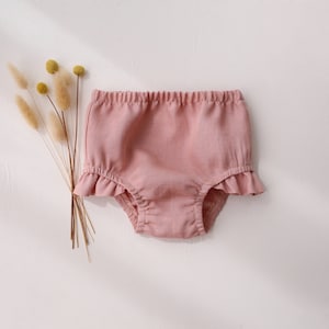 Baby Linen Flutter Shorts, Baby Bloomers, Baby Shorts, Diaper Cover, Bubble Shorts | Color Powder