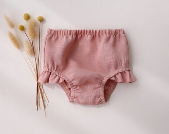 Baby Linen Flutter Shorts, Baby Bloomers, Baby Shorts, Diaper Cover, Bubble Shorts | Color Powder