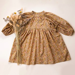 Girl Liberty Dress, Long Sleeve Dress with Curved Waistline | &quot;Eden&#39;s Awakening&quot; Liberty Print, Liberty Fabric Dress, Liberty Floral Dress