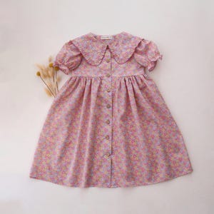 Liberty Print Frilled Collar Dress in Sadie Rose Floral, Girls Cotton Summer Dress, Special Occasions Outfit
