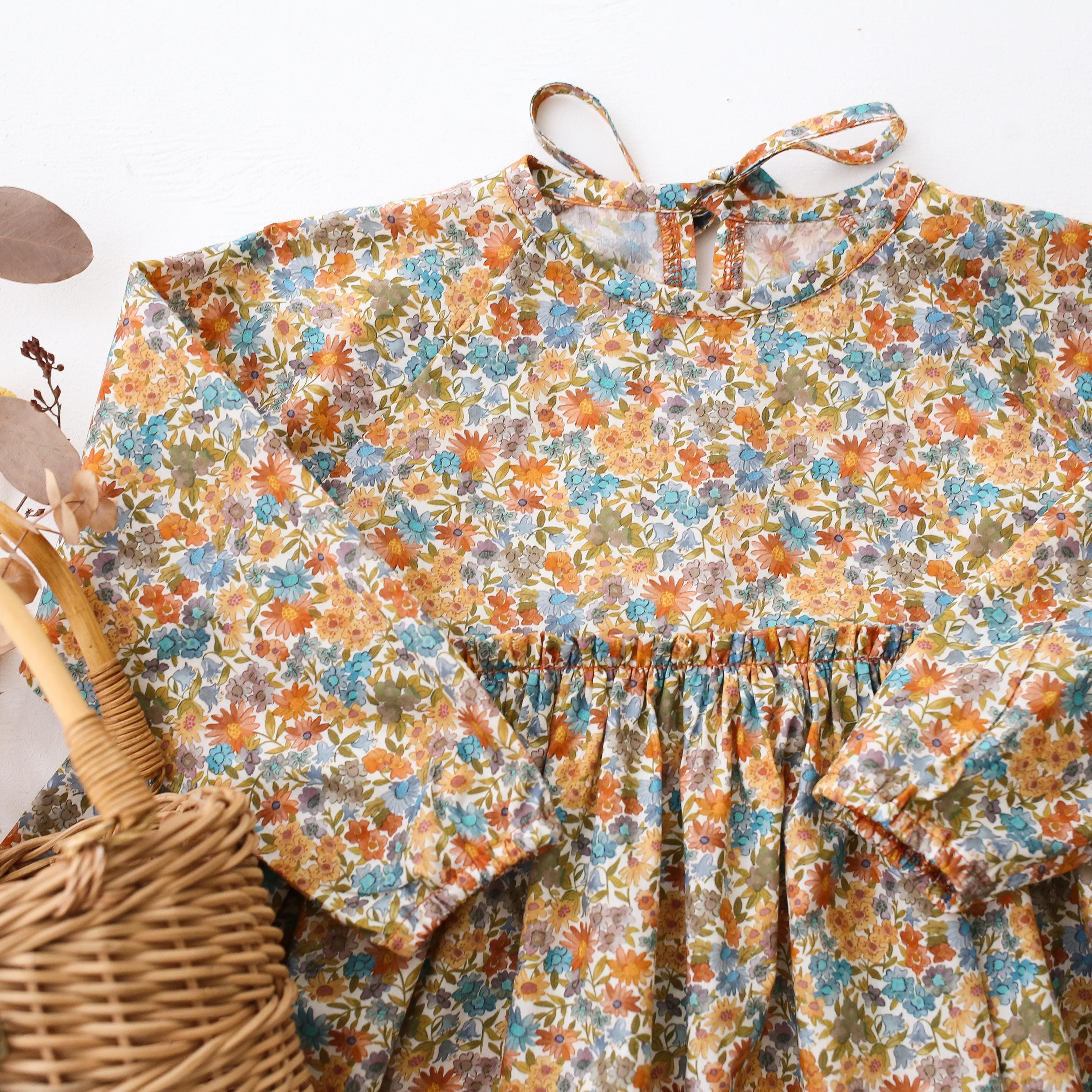 Girl Dress With Long Sleeve & Tie Back in SANDRA Liberty Print - Etsy