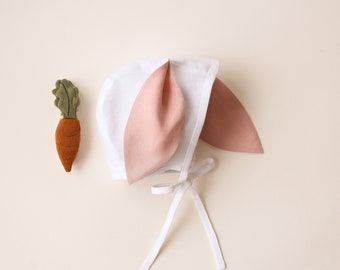 Baby Linen Bunny Bonnet | Color Milk with Powder Lined Ears