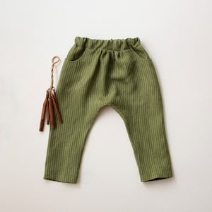 Kids Linen Slouch Style Pants | Color Grass Stripe