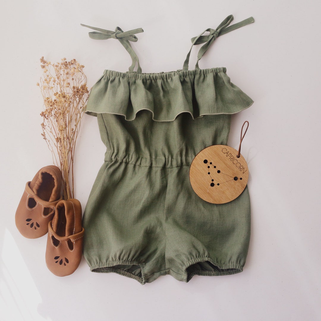 Olive Linen Summer Romper With Ties - Etsy