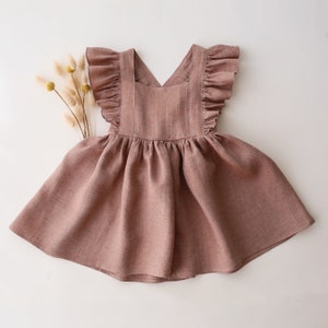 Linen Vintage Dress for Girls | Flower Girl Dress | Birthday Girl Dress | Color Rose Smoke