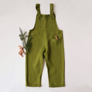 Kids Linen Dungarees Color Forest image 5