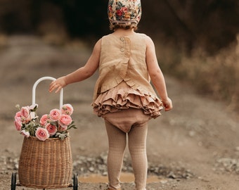 Baby Girl Linen Bloomers with Ruffle Back | Color Clay